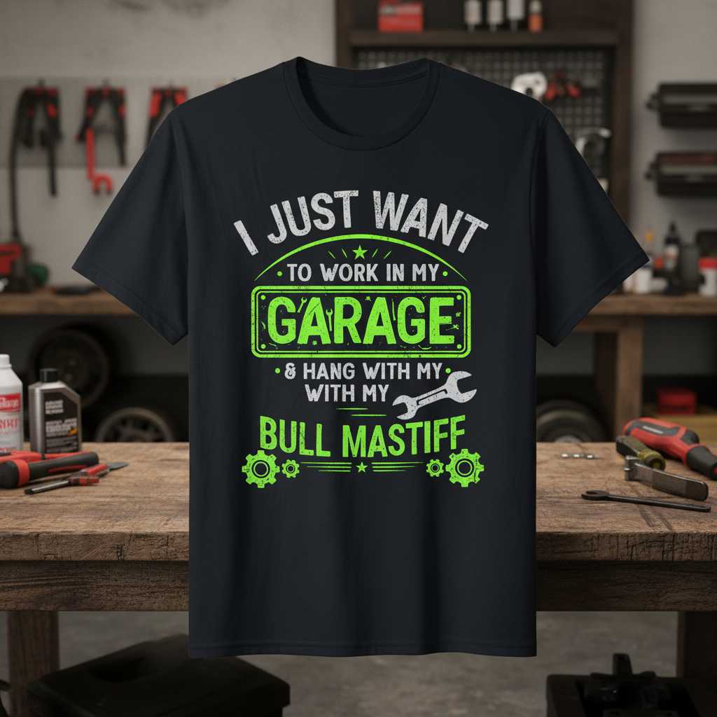 I Just Want To Work In My Garage And Hang With My Bull Mastiff Distressed T-Shirt, Funny Tee Gear