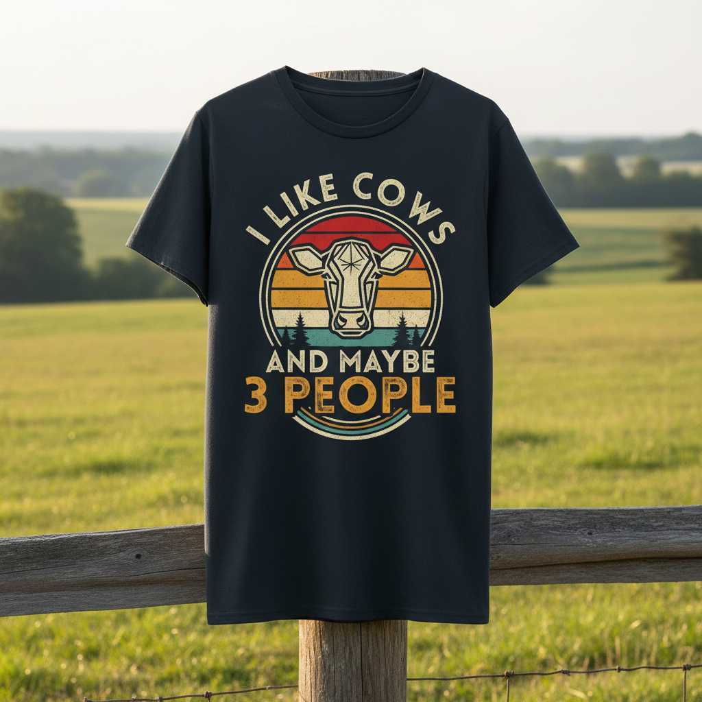 I Like Cows And Maybe 3 People Vintage Retro T-Shirt, Funny Farming Tee Idea