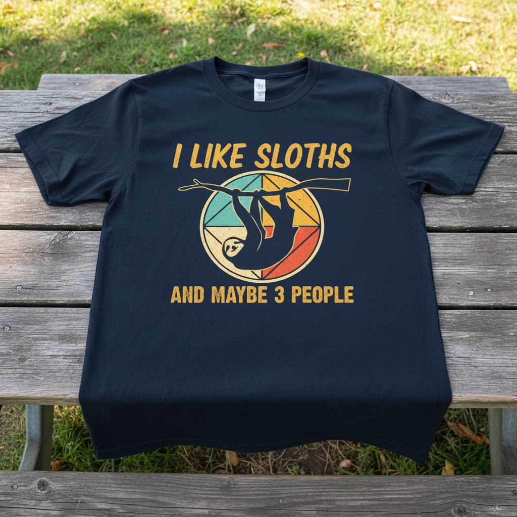 I Like Sloths And Maybe 3 People Vintage Retro T-Shirt, Funny Tee Idea