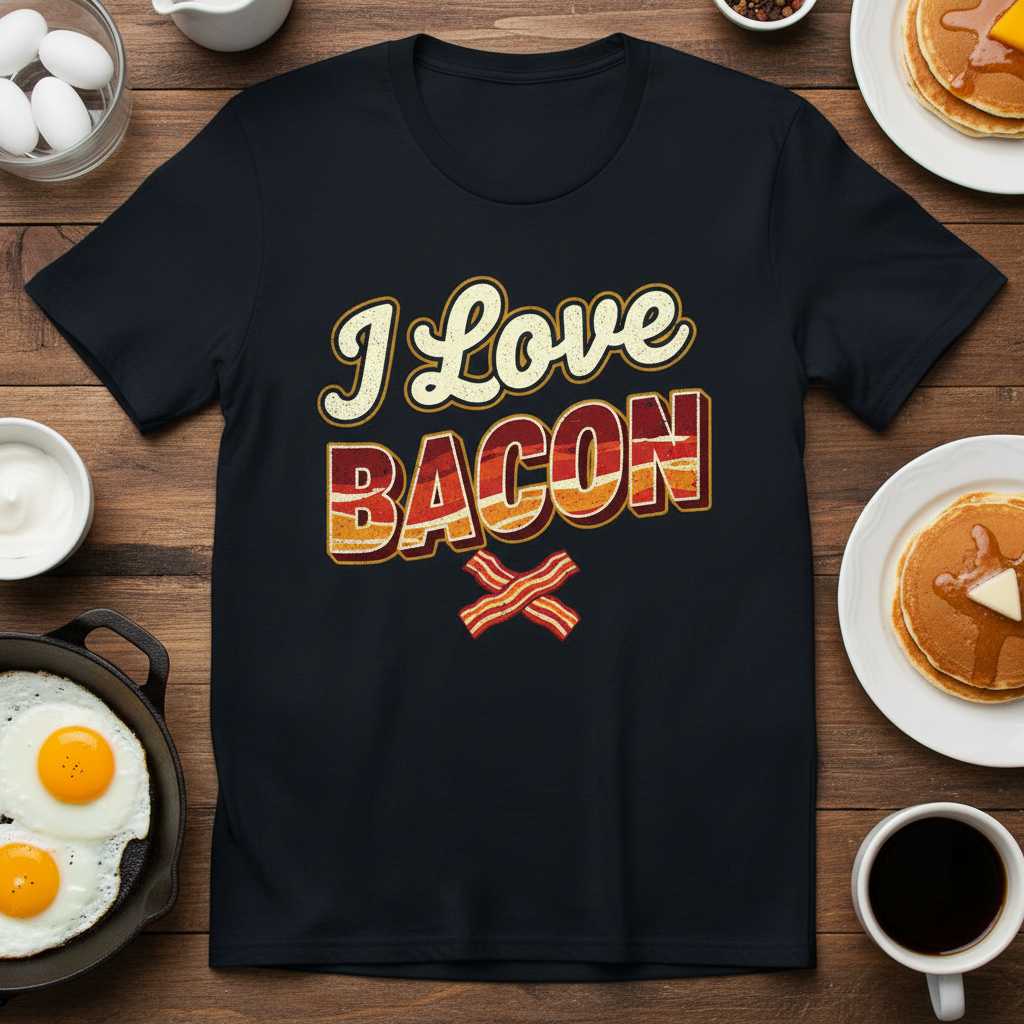 I Love Bacon Retro T-Shirt, Funny Smoked Meat Lover Foodie Tee Gift Idea
