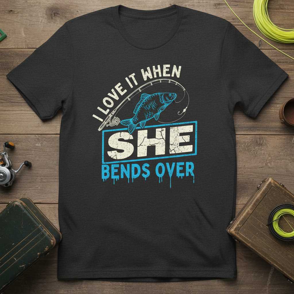 I Love It When She Bends Over Distressed T-Shirt, Funny Fisherman Tee Idea
