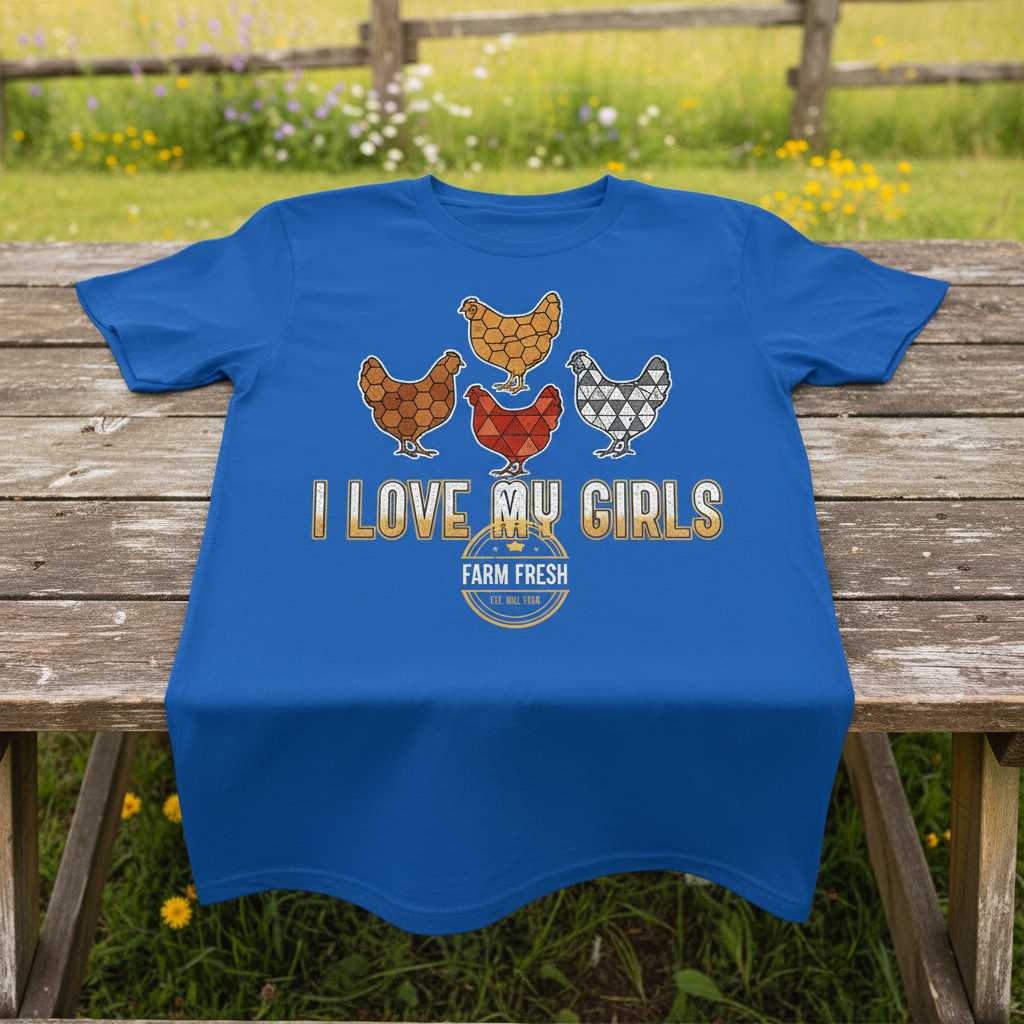 I Love My Girls Farm Fresh Graphic T-Shirt, Funny Chicken Tee Gift Idea