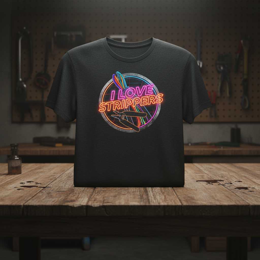 I Love Strippers Retro Neon Electrician T-Shirt, Funny Graphic Tee Gift Idea