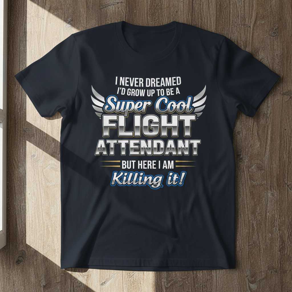 I Never Dreamed Id Grow Up To Be A Super Cool Flight Attendant But Here I Am Killing It Graphic T-Shirt Novelty Tee