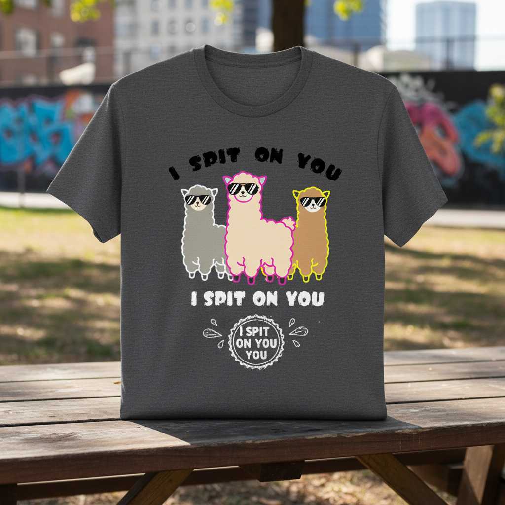 I Spit On You Funny Alpaca T-Shirt, Cute Novelty Graphic Tee Gift Idea