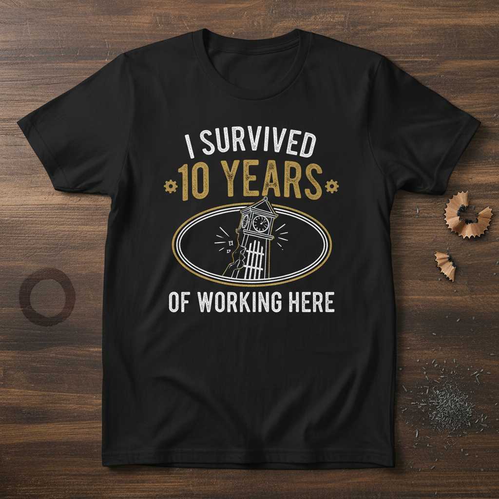 I Survived 10 Years Of Working Here Distressed T-Shirt, Funny Graphic Tee Idea