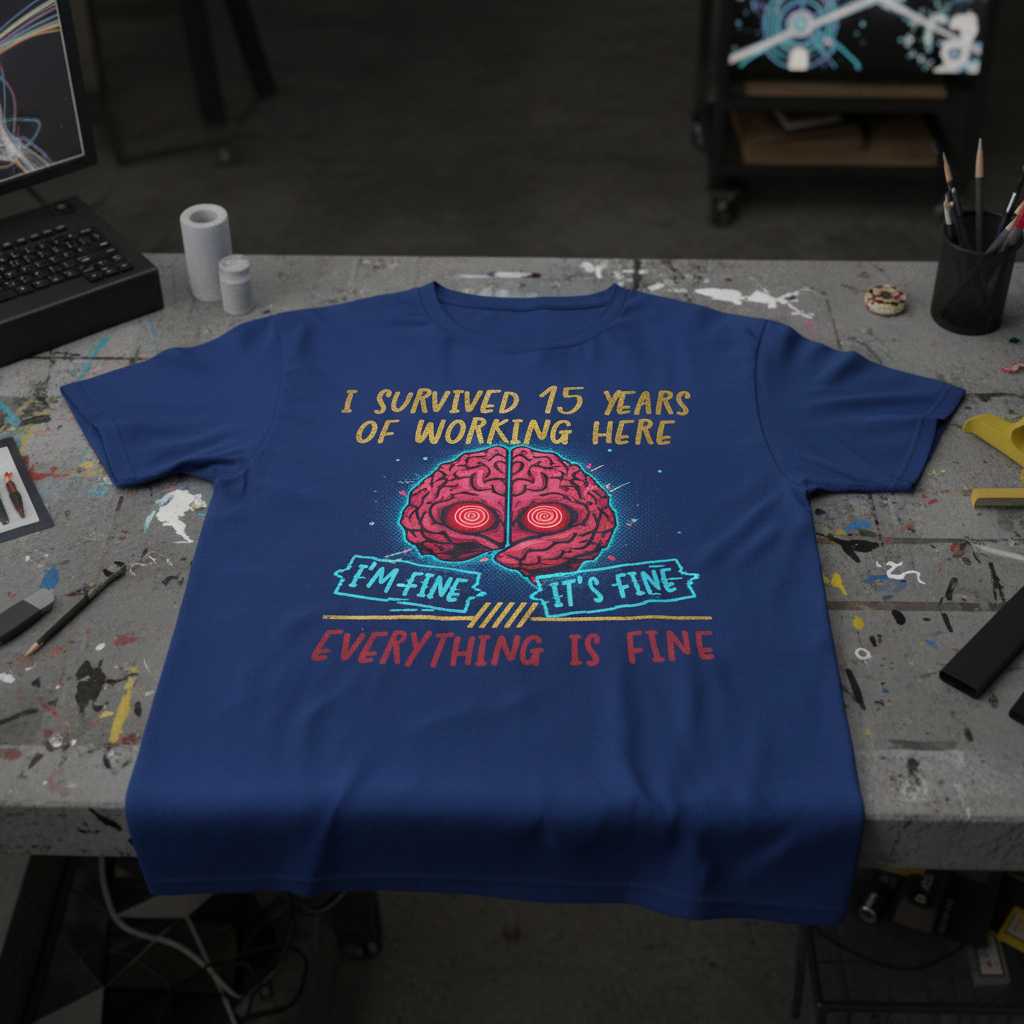 I Survived 15 Years Of Working Here Everything Is Fine Distressed T-Shirt, Funny Tee