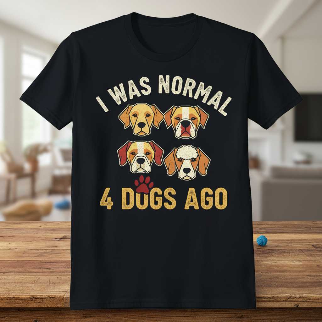 I Was Normal 4 Dogs Ago Vintage T-Shirt, Funny Dog Lover Novelty Tee Gear