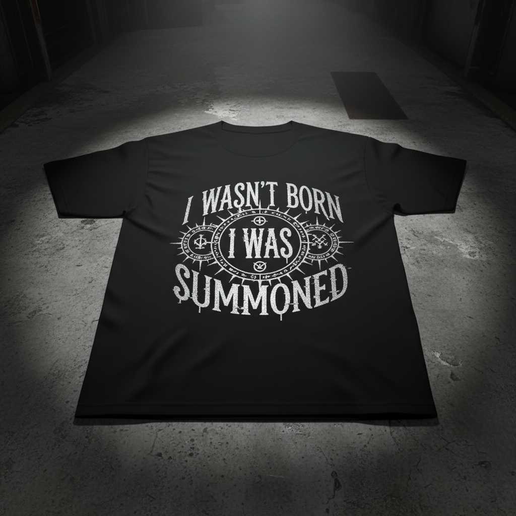I Wasnt Born I Was Summoned Distressed T-Shirt Graphic Tee Novelty Merch