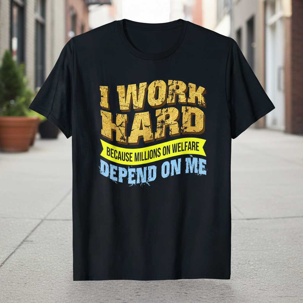 I Work Hard Because Millions On Welfare Depend On Me Distressed T-Shirt Funny Tee