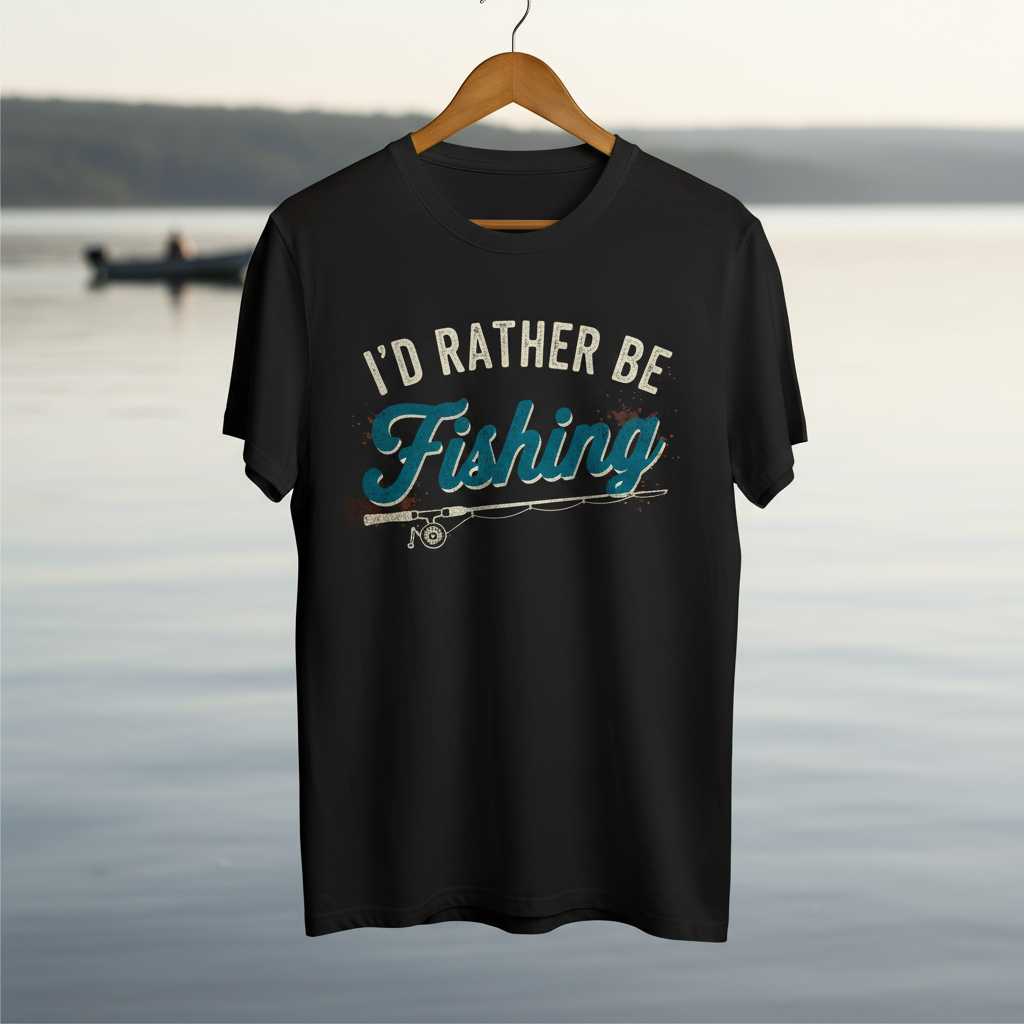 Id Rather Be Fishing Vintage Retro T-Shirt, Funny Graphic Tee Present Gear