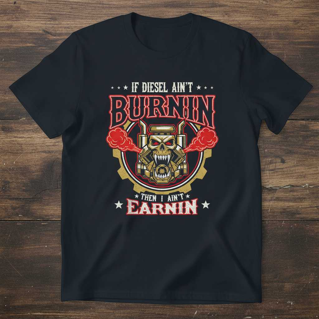 If Diesel Aint Burnin Then I Aint Earnin Distressed T-Shirt, Trucker Tee Gear