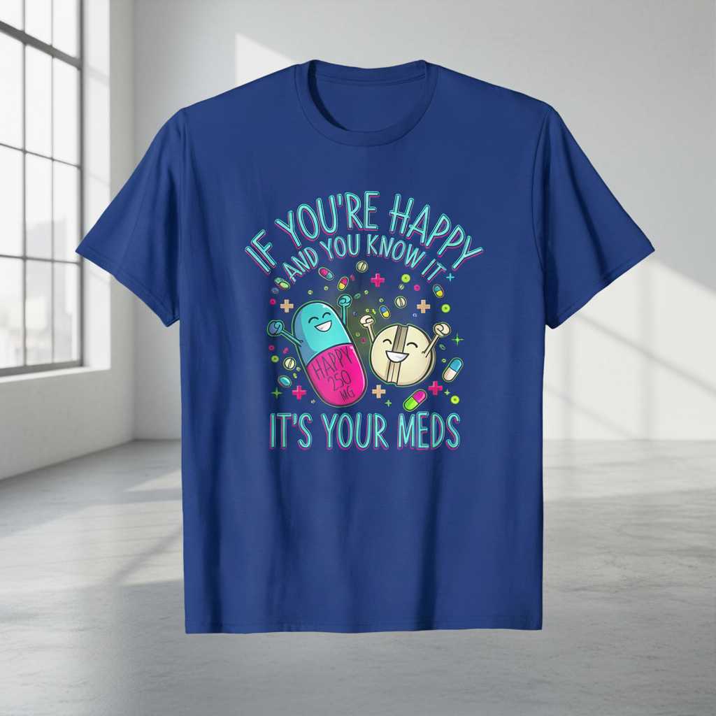 If Youre Happy And You Know It Its Your Meds Funny Nurse T-Shirt Novelty Tee