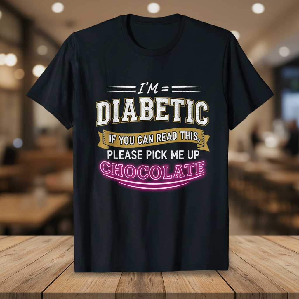 Im Diabetic If You Can Read This Please Pick Me Up Chocolate Distressed T-Shirt Funny Tee Idea