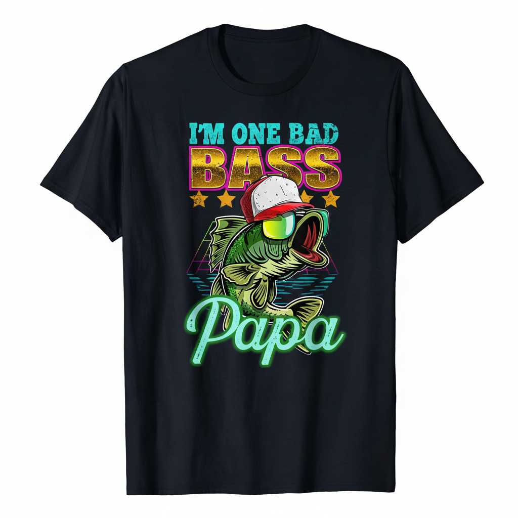 Im One Bad Bass Papa Retro Novelty T-Shirt Funny Fishing Tee Gift Idea