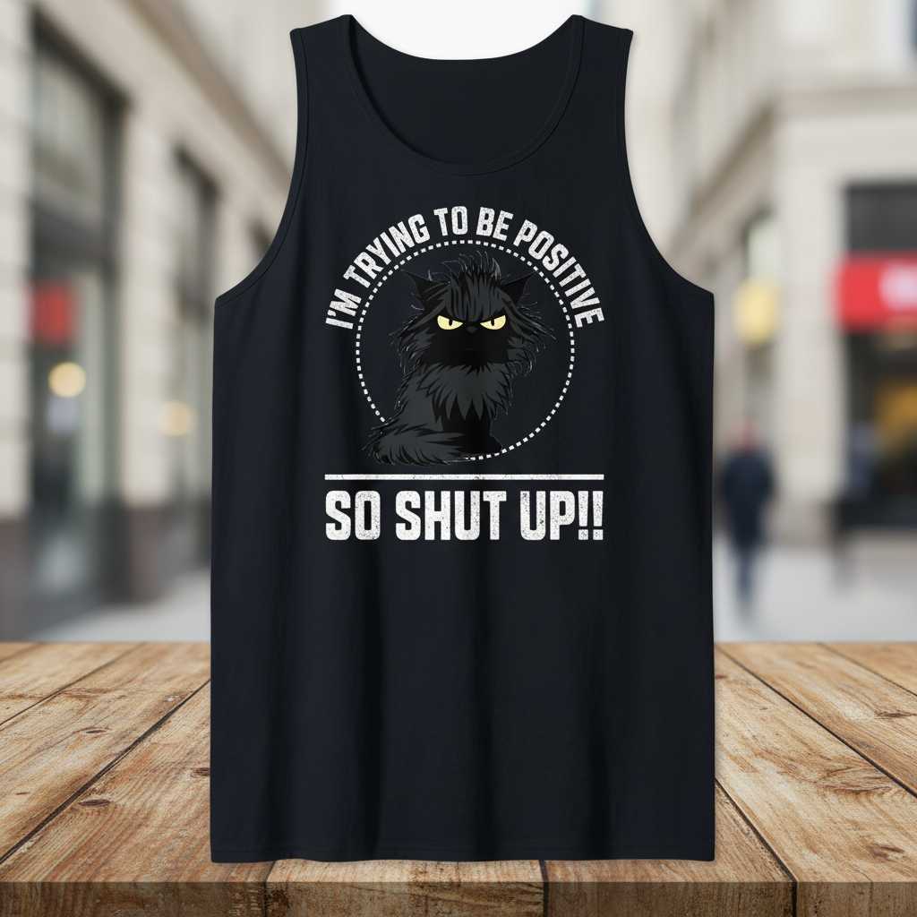 Im Trying To Be Positive So Shut Up!! Distressed T-Shirt Funny Tee Top