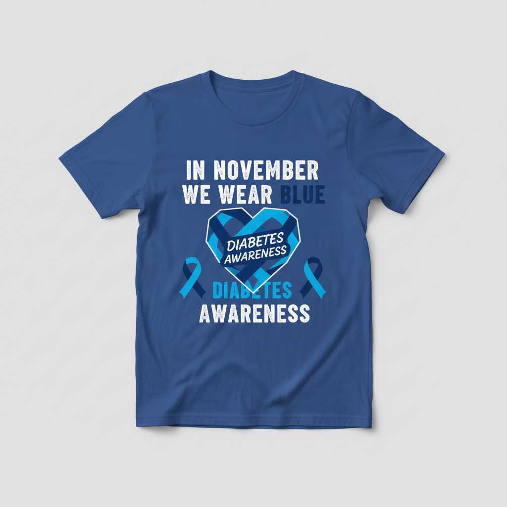 In November We Wear Blue Diabetes Awareness Distressed T-Shirt, Graphic Tee Top