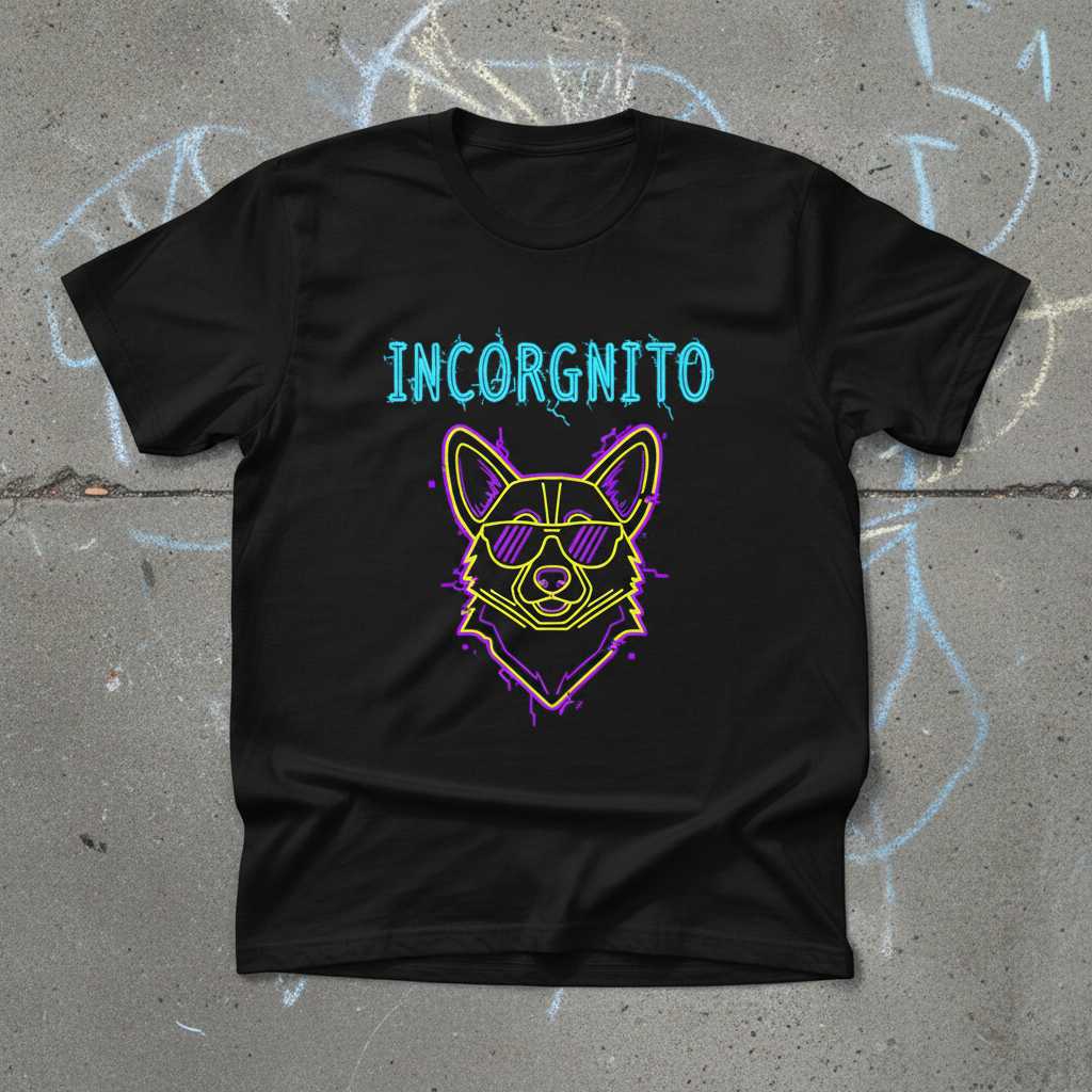 Incorgnito Retro Neon Graphic T-Shirt, Funny Corgi Dog Tee Novelty Idea