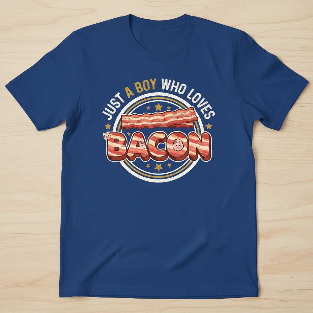 Just A Boy Who Loves Bacon Retro Graphic T-Shirt, Funny Novelty Tee Gear