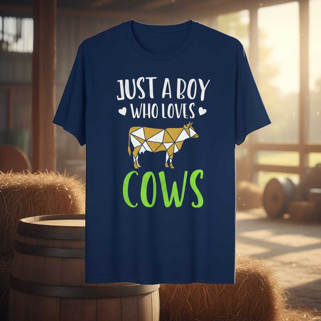 Just A Boy Who Loves Cows Novelty T-Shirt, Graphic Farm Animal Tee Idea