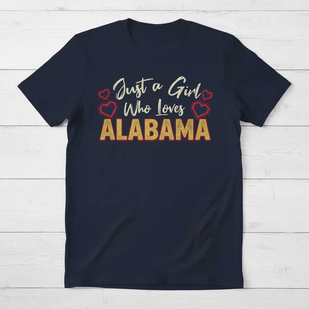 Just A Girl Who Loves Alabama Distressed T-Shirt, Cute Tee Merch Souvenir