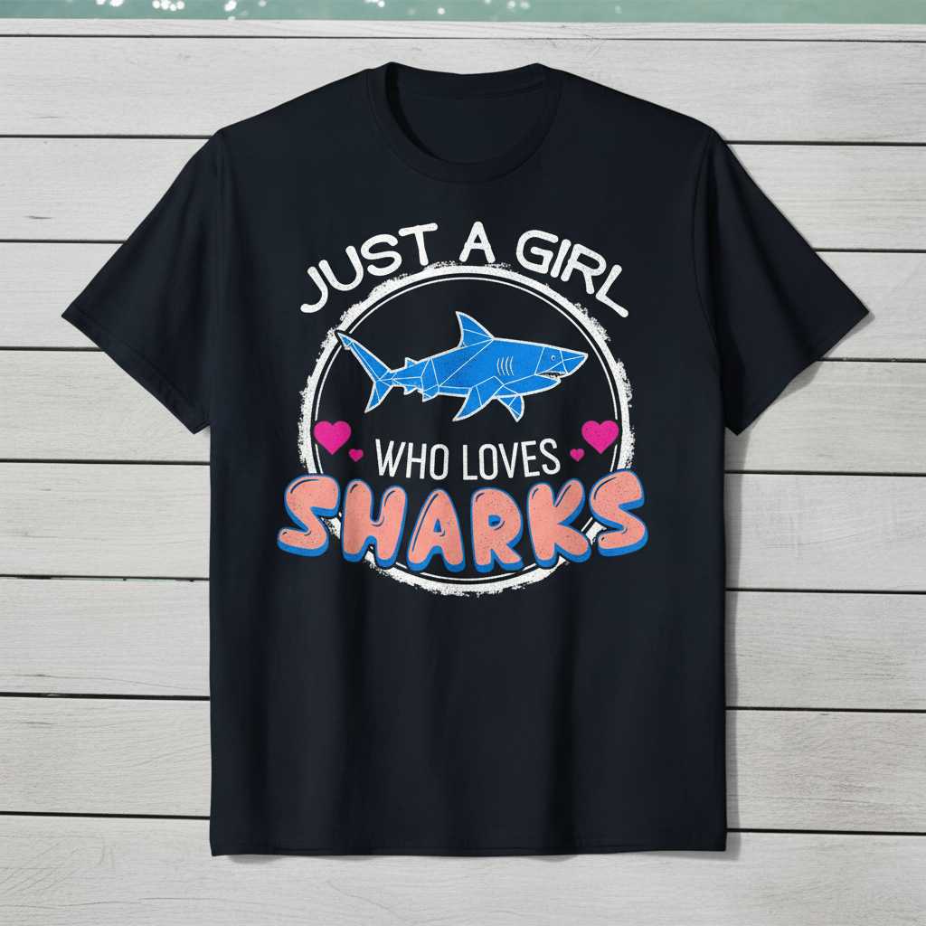 Just A Girl Who Loves Sharks Distressed T-Shirt, Cute Graphic Tee Idea