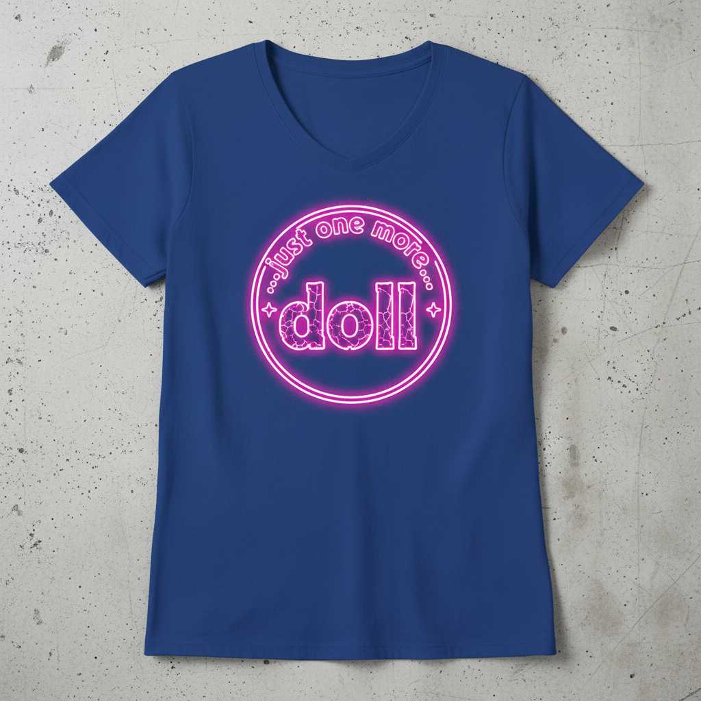 Just One More Doll Neon Retro Graphic T-Shirt, Cute Novelty Tee Present Idea
