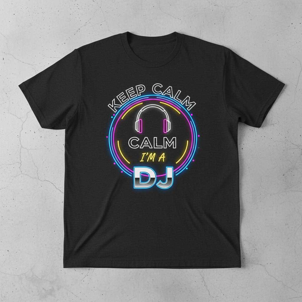Keep Calm Im A DJ Retro Neon T-Shirt, Graphic Disc Jockey Gear Tee Present