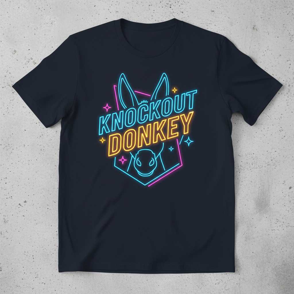 Knockout Donkey Retro 80s Neon Graphic T-Shirt, Funny Novelty Tee Gift Idea