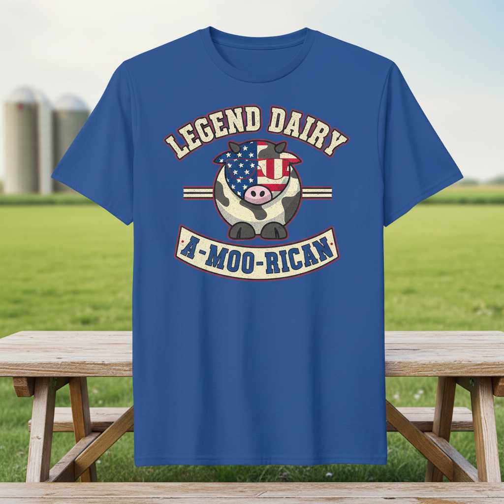 Legend Dairy A-Moo-Rican Vintage T-Shirt, Funny Graphic Tee Novelty Gear