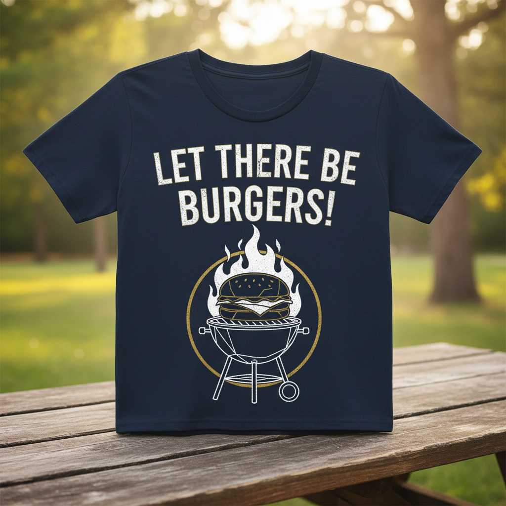 Let There Be Burgers! Distressed BBQ Grill T-Shirt, Funny Chef Tee Gear