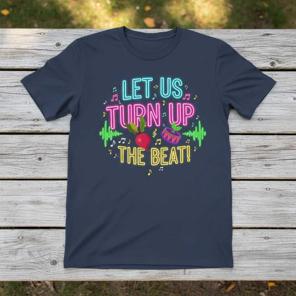 Let Us Turn Up The Beat! Neon Graphic T-Shirt, Funny Vegetable Pun Tee