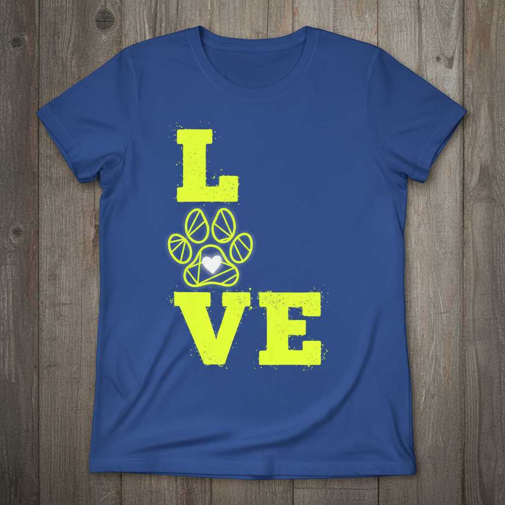 Love Distressed Tennis Ball Paw Print T-Shirt, Graphic Dog Lover Tee Gift Idea