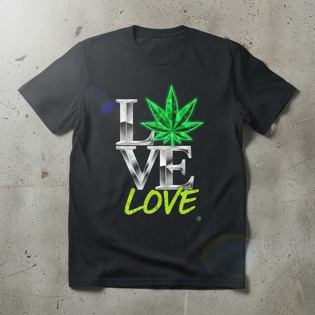 Love Marijuana Leaf Love Graphic T-Shirt, Funny Cannabis Novelty Tee Gear