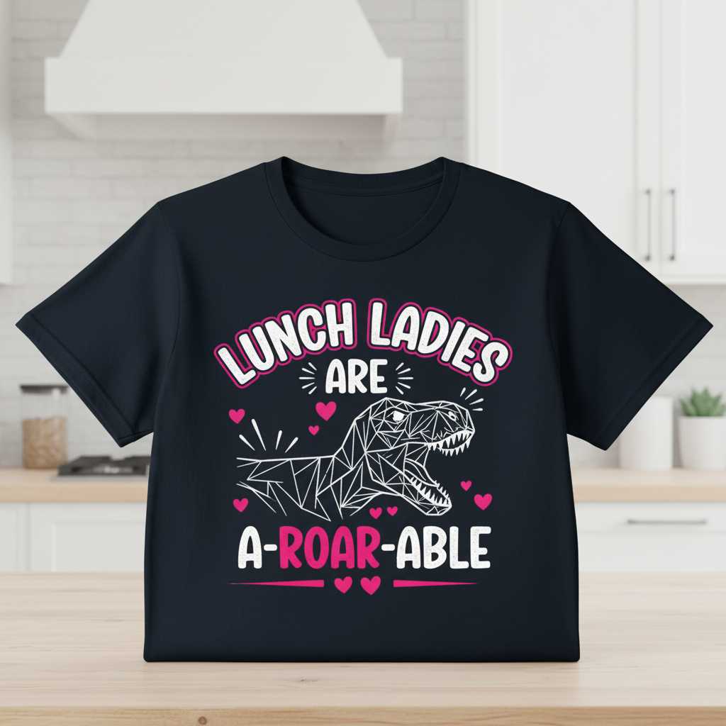 Lunch Ladies Are A-Roar-Able Dinosaur Graphic T-Shirt, Funny Tee Present
