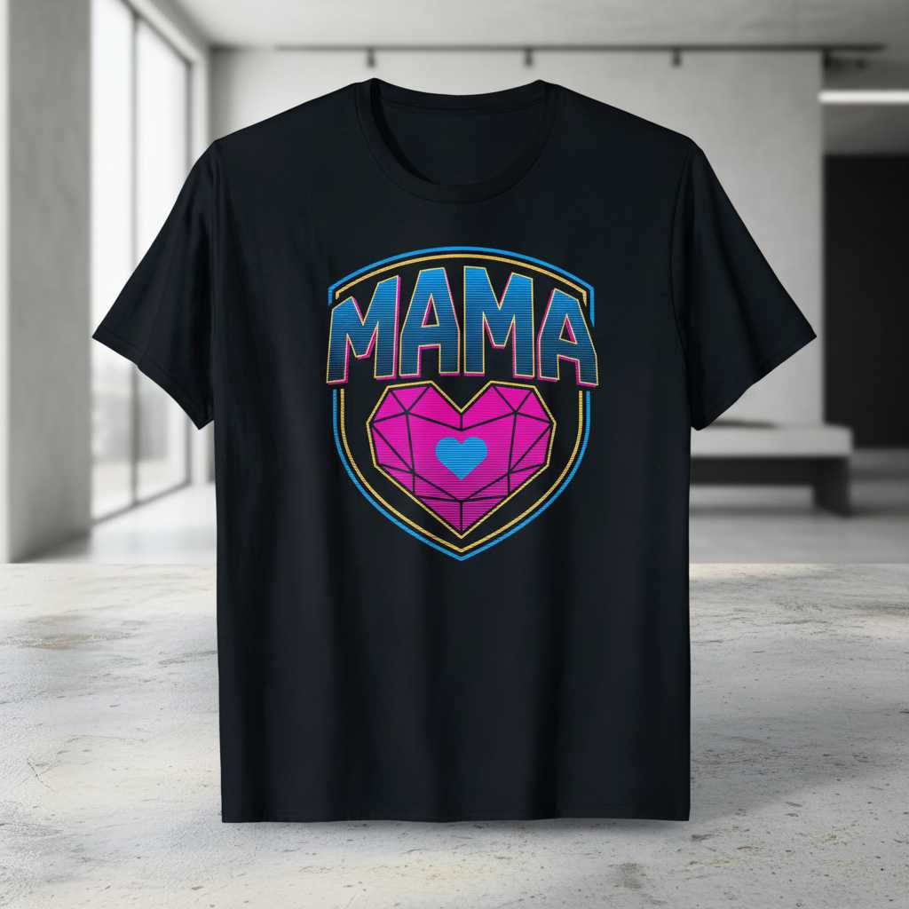 Mama Retro Neon Heart Graphic T-Shirt, Cute Unisex Motherhood Tee Present
