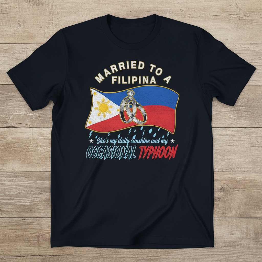 Married To A Filipina Shes My Daily Sunshine And My Occasional Typhoon Distressed T-Shirt, Funny Tee Souvenir