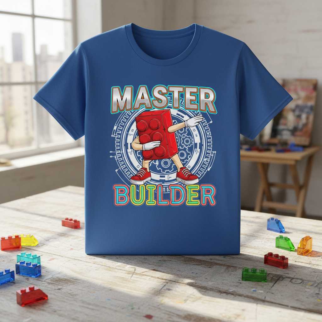 Master Builder Graphic T-Shirt, Funny Dabbing Brick Tee Novelty Outfit