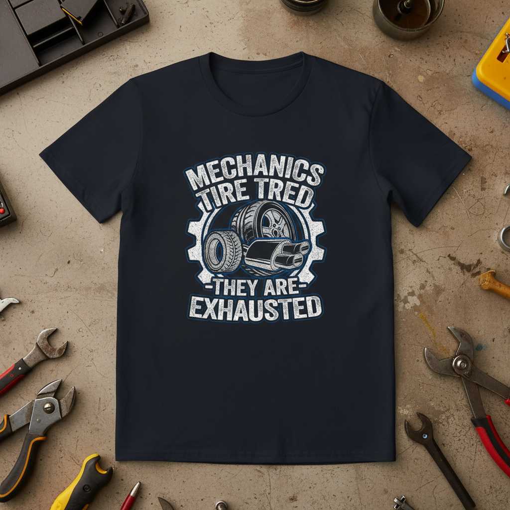 Mechanics Tire Tred They Are Exhausted Distressed T-Shirt, Novelty Tee
