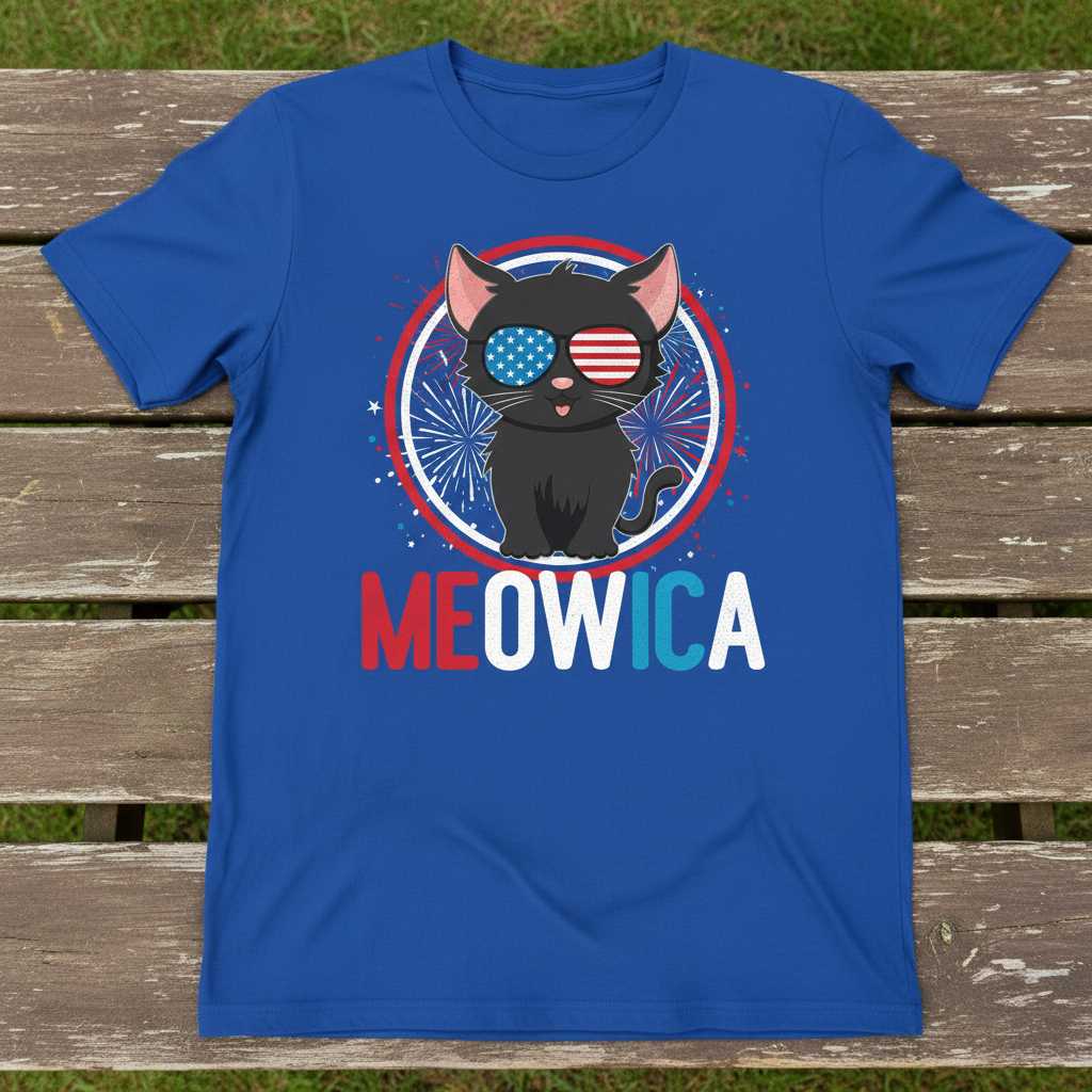Meowica Fourth Of July Patriotic American Cat T-Shirt, Funny Tee Novelty Gear
