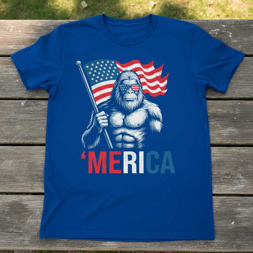 Merica Bigfoot Patriotic USA Flag Vintage T-Shirt, Funny Sasquatch Tee Idea
