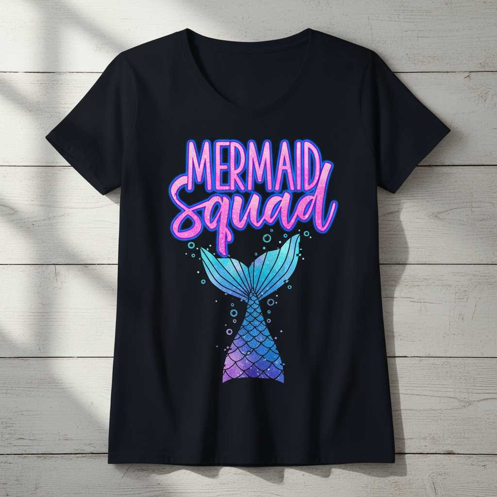 Mermaid Squad Graphic T-Shirt, Cute Novelty Summer Beach Tee Outfit Idea