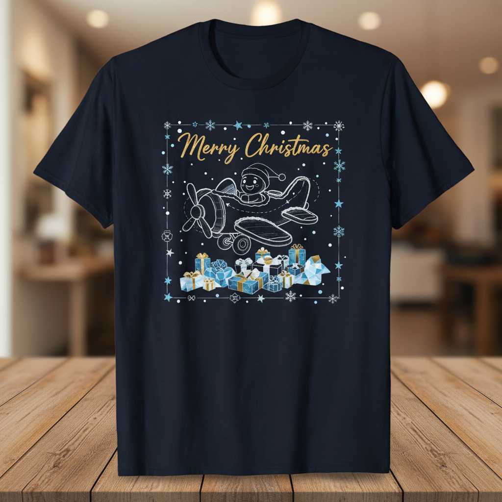 Merry Christmas Gingerbread Aviation T-Shirt, Graphic Holiday Tee Present