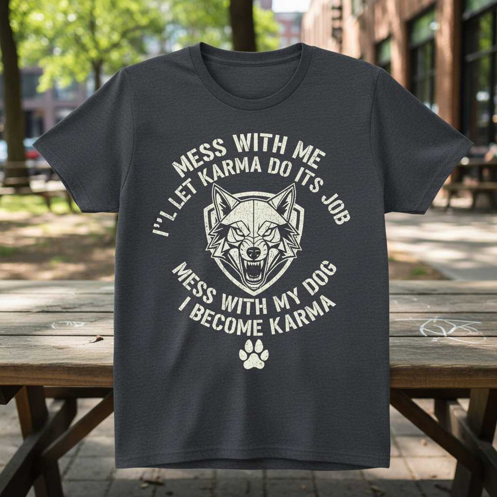 Mess With Me Ill Let Karma Do Its Job Mess With My Dog I Become Karma Distressed T-Shirt Funny Tee Idea