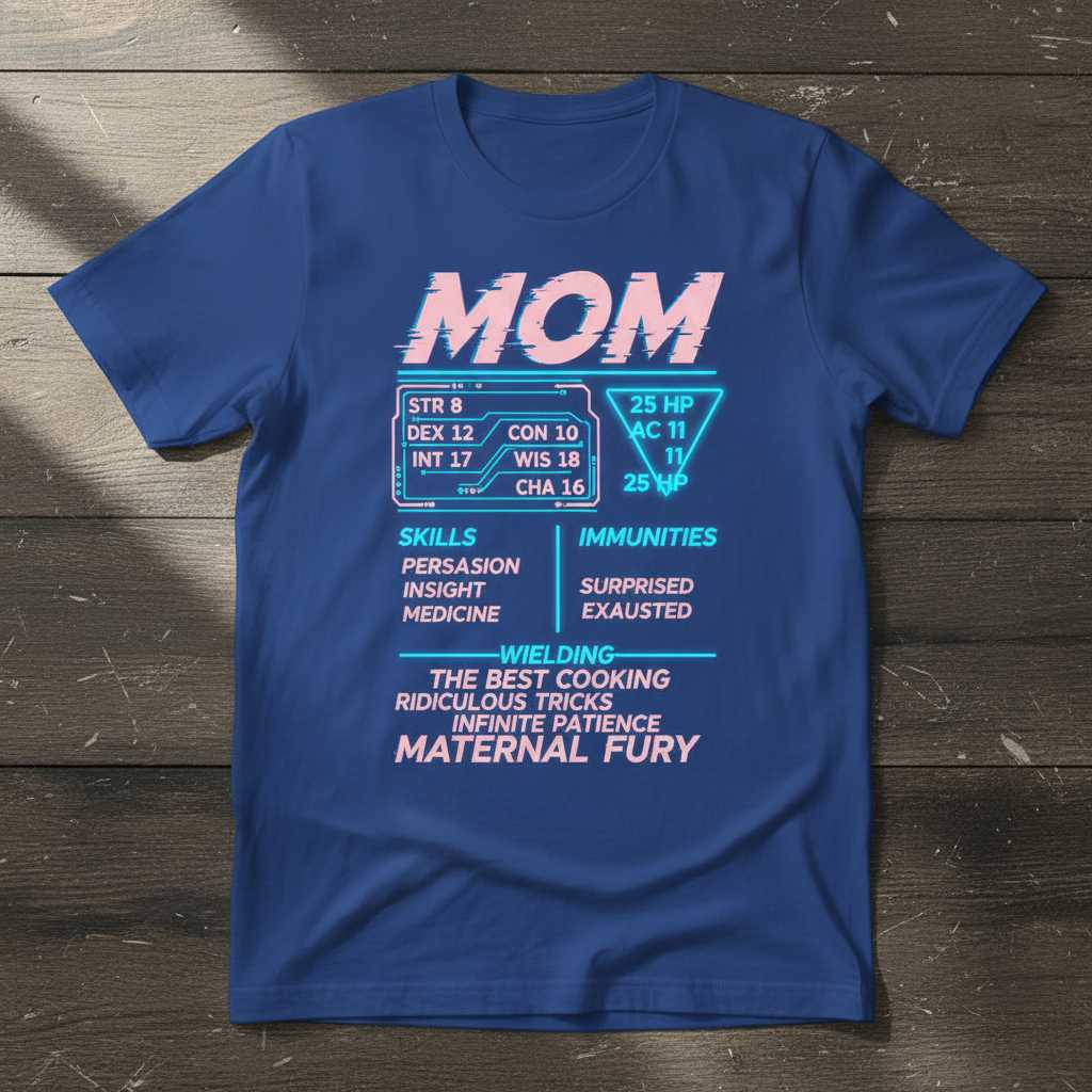 Mom Maternal Fury RPG Stat Block Distressed T-Shirt Funny Novelty Tee Gear