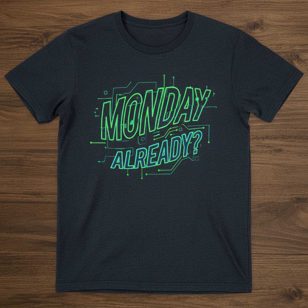 Monday Already- Tech Circuit Graphic T-Shirt, Funny Novelty Tee Present