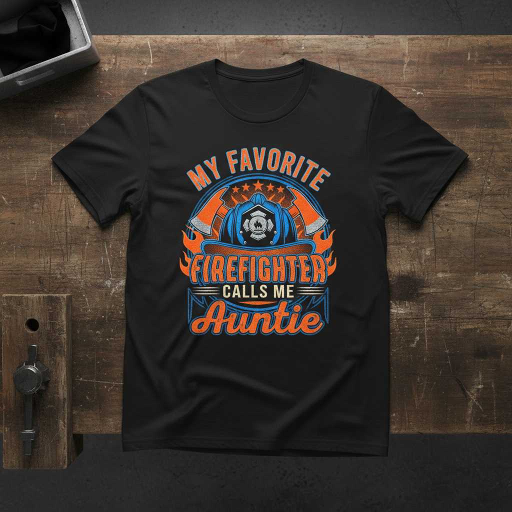 My Favorite Firefighter Calls Me Auntie Graphic T-Shirt, Novelty Tee Idea