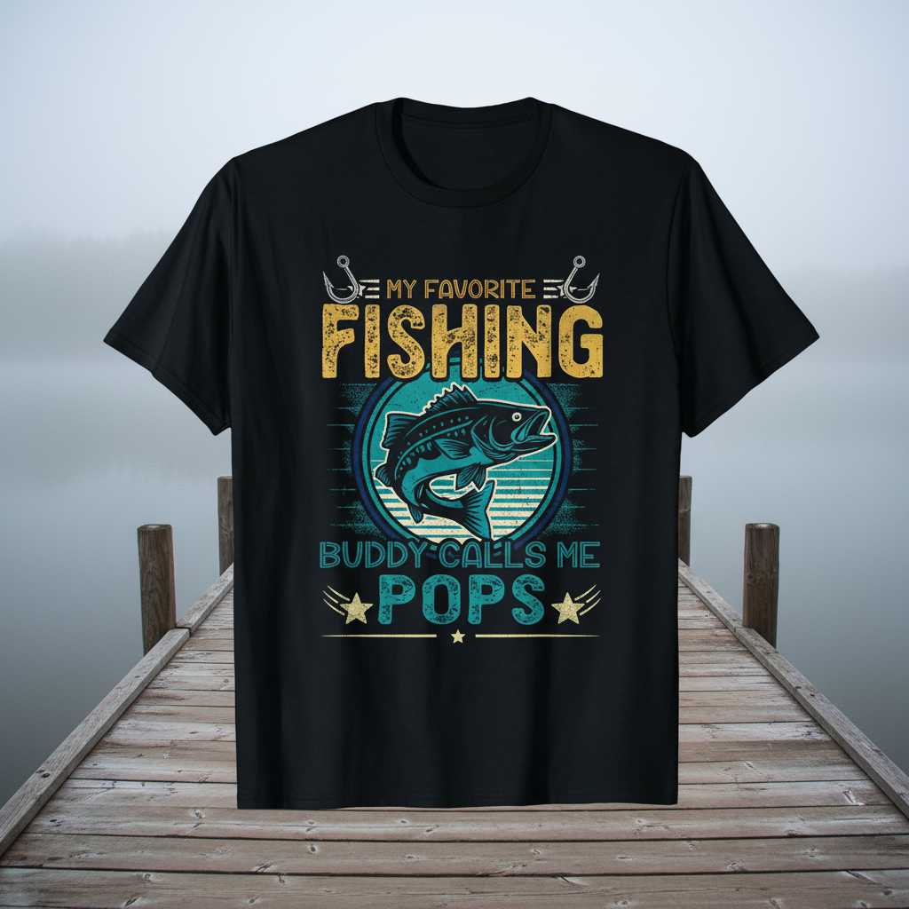 My Favorite Fishing Buddy Calls Me Pops Vintage T-Shirt Novelty Tee Present