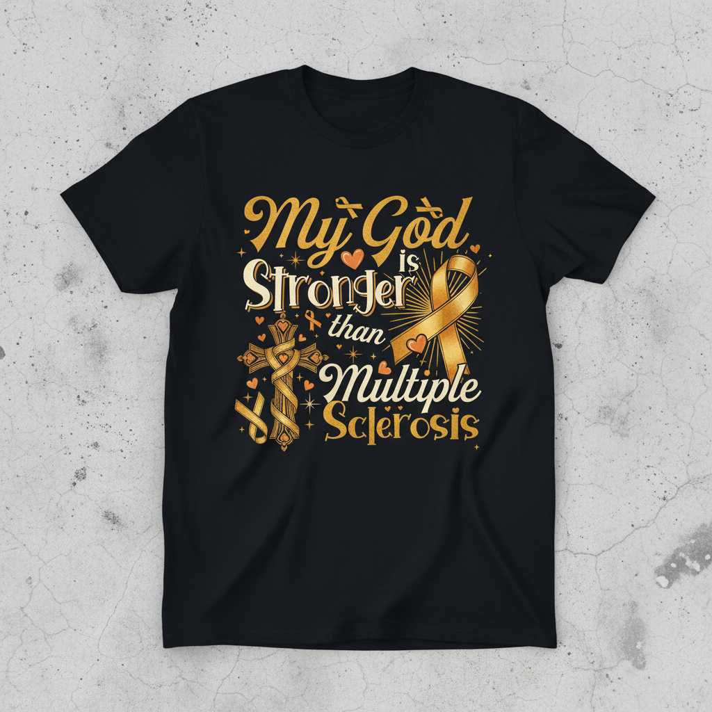 My God Is Stronger Than Multiple Sclerosis Graphic T-Shirt Awareness Tee Gear