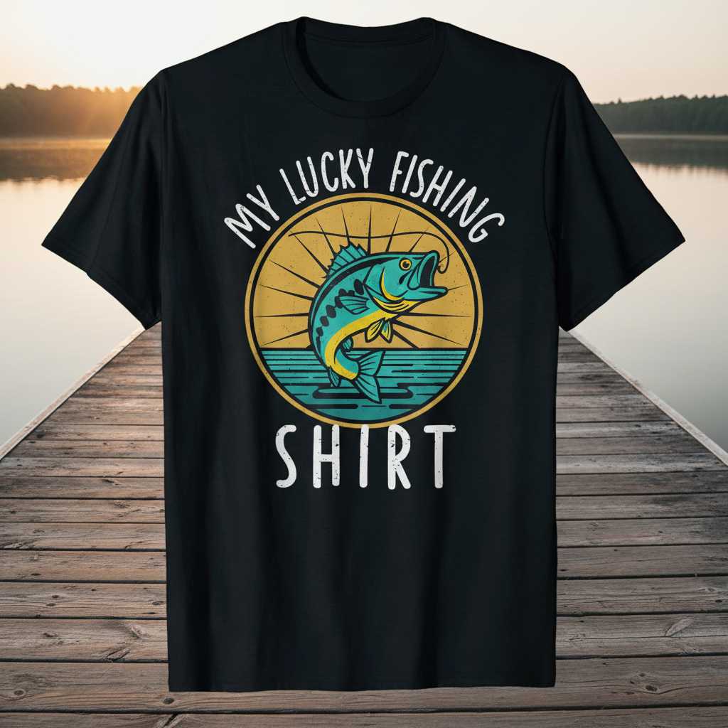 My Lucky Fishing Shirt Retro Vintage Graphic T-Shirt, Novelty Fisherman Tee
